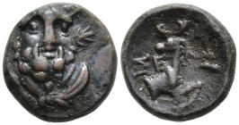 Pisidia, Selge Æ12. 2nd-1st centuries BC. Bearded head of Herakles facing / Forepart of stag right, head left; [K to right]. SNG France 1976. 2,23g, 1...