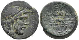 Seleukis and Pieria, Seleukeia Æ 20mm. Dated SE 166 = 147/6 BC. Laureate head of Zeus to right / Winged thunderbolt; above, ϚEP (date) and ΣEΛEΥKEΩN T...