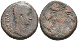 Augustus Æ 20mm of uncertain mint, Asia Minor. Circa 25 BC. CAESAR, bare head to right / AVGVSTVS within laurel wreath. RPC I 2235; RIC I 486 (Ephesus...