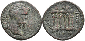 Pontos, Zela. Septimius Severus. AD 193-211. Æ 29mm. Dated CY 143 (AD 206/7). Laureate head right / Hexastyle temple with broken pediment; PMΓ (date) ...
