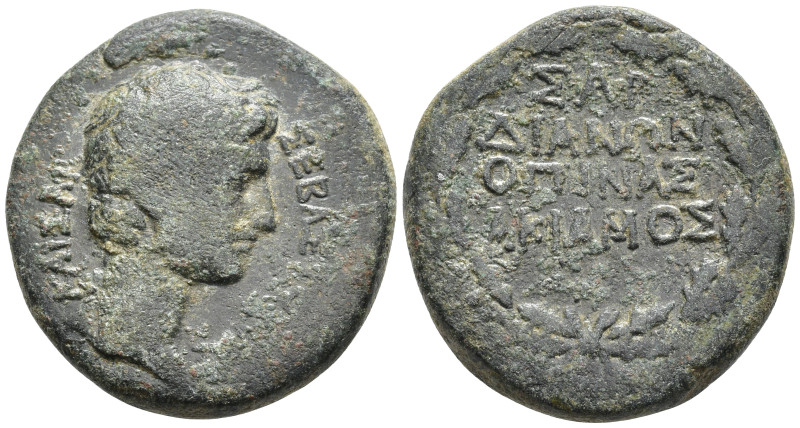 Lydia, Sardeis. Augustus 27 BC-AD 14. Æ20mm. Damas, magistrate. ΣΕΒΑΣΤΟΥ.
Bare h...