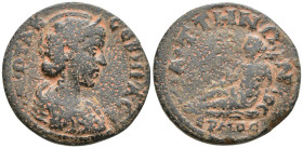 Lydia, Saitta. Otacilia Severa. Augusta, AD 244-249. Æ21. Draped bust right wearing stephane / River-god Hermos reclining left, holding reed and resti...