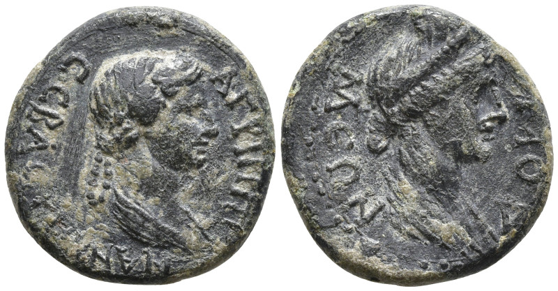 Phrygia, Aezanis. Agrippina II Augusta, 50-59. Æ17. ΑΓΡΙΠΠΙΝΑΝ / CЄΒΑCΤΗΝ.
Drape...