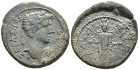 Phrygia, Cotiaeum. Trajan. AD 98-117. Æ20. Magistrate Varus. ΑΥ Ν[ΕΡ ΤΡΑΙ]-ΑΝΟС ΑΡ, laureate head of Trajan right / ΕΠΙ ΟΥΑΡΟ-Υ ΚΟΤΙΑΕΩΝ, cultus statu...