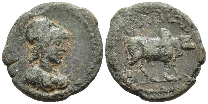 Phrygia, Alia. Pseudo-autonomous issue AD 117-138. Æ15. Helmeted bust of Athena,...