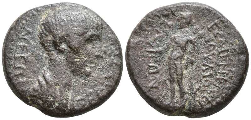 Phrygia, Eumeneia. Nero. AD 54-68. Æ 18. Julius Kleon, archiereus of Asia. Struc...