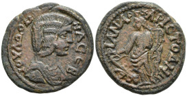 Phrygia, Philomelium. Julia Domna, Augusta, AD 193-217. Æ22. Hadrian. IOYΛ ΔOM-NA CEB Draped bust of Julia Domna to right. Rev. ΦIΛΟΜΗΛ EΠI AΔPIANO Ty...