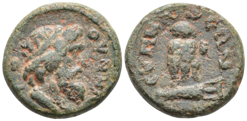 Phrygia, Synnada. Pseudo-autonomous, AD 2nd-3rd centuries Æ14, ΘVNNAPOC.
Draped ...