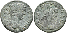 Pisidia, Antiochia. Caracalla. AD 198-217. Æ 22mm. laureate head of Caracalla right / ANTIOCH GENI COL CAS, Pax standing left, holding branch and corn...