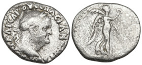 Cappadocia, Caesarea. Vespasian AR Hemidrachm . AD 69-79. Laureate head right / Nike advancing right, holding wreath and palm. Metcalf 17; Sydenham 94...