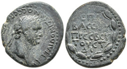 Cappadocia. Caesarea. Domitian AD 81-96. Æ19mm. Τ. ΠΟΜΠΩΝΙΟΣ ΒΑΣΣΟΣ ΠΡΕΣΒΕΥΤΗΣ (T. Pomponius Bassus, legatus Augusti). Dated RY 15=AD 95-96. AYT KAI Δ...