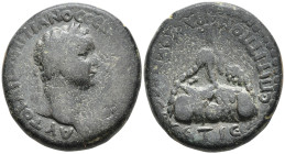 Cappadocia, Caesarea-Eusebia. Trajan. AD 98-117. Æ 24mm. Pomp. Bassus, legate. Dated RY 3 (AD 100). Laureate head right / Mt. Argeus; ЄT Γ (date) in e...