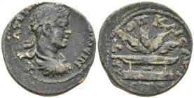 Cappadocia, Caesarea. Elagabalus AD. 218-222. Æ26mm. [AY K M] AYP [ANTⲰNЄI]; Laureate, draped and cuirassed bust, right. MHTPOΠ KAICAPI; Altar decorat...