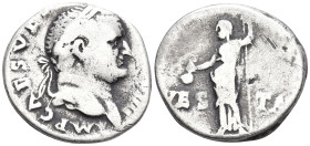 Vespasian AR Denarius. Rome, AD 72-73. IMP CAES VESP AVG P M COS IIII, laureate head right / VESTA, Vesta standing left, holding simpulum and sceptre....