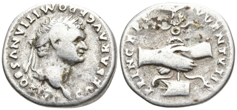 Domitian, as Caesar, AR Denarius. Rome, January - June AD 79. CAESAR AVG F DOMIT...