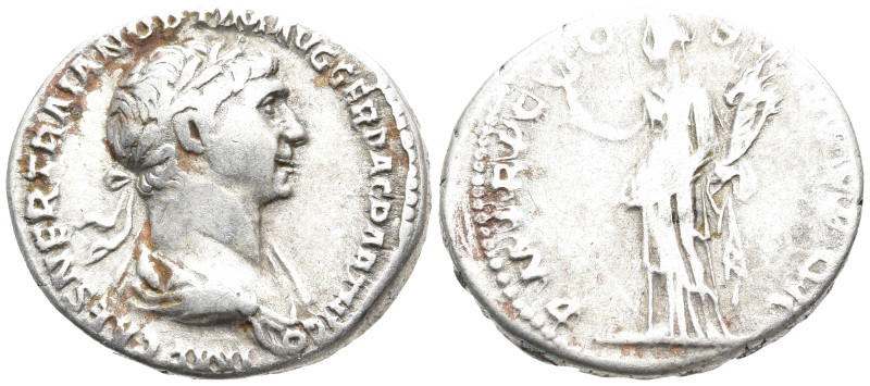 Trajan AR Denarius. Rome, AD 98-99. IMP CAES NERVA TRAIAN AVG GERM, laureate hea...