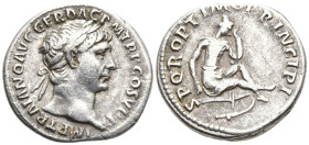 Trajan AR Denarius. Rome, AD 103-111. IMP TRAIANO AVG GER DAC P M TR P COS V P P, laureate bust right, drapery on far shoulder / SPQR OPTIMO PRINCIPI,...