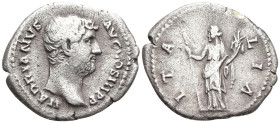 Hadrian AR Denarius. Rome, AD 134-138. HADRIANVS AVG COS III P P, bare head right / ITALIA, Italia standing left, holding sceptre and cornucopiae. RIC...