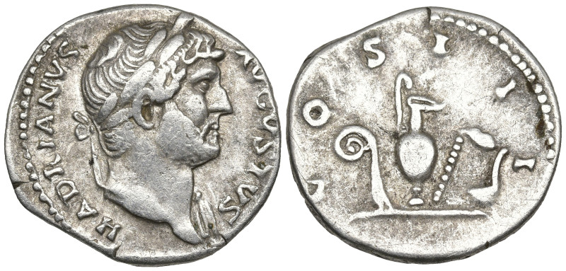 Hadrian AR Denarius. Rome, AD 125-128. HADRIANVS AVGVSTVS, laureate head right /...