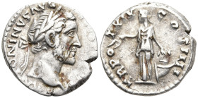 Antoninus Pius, as Augustus AR denarius AD 138-161. Rome, AD 151-152. ANTONINVS AVG-PIVS P IMP II, laureate head of Antoninus Pius right / TR P-OT XIX...