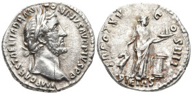 Antoninus Pius AR Denarius. Rome, AD 150-151. IMP CAES T AEL HADR ANTONINVS AVG PIVS P P, laureate head right / TR POT XIIII COS IIII, Pietas staning ...