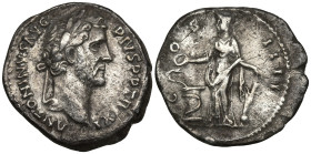 Antoninus Pius AR Denarius. Rome, AD 148-149. ANTONINVS AVG PIVS P P TR P XII, laureate head right / COS IIII, Salus standing facing, head left, holdi...