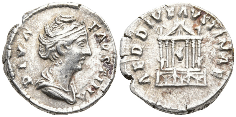 Diva Faustina I AR Denarius. Rome, after AD 141. DIVA FAVSTINA, draped bust righ...