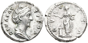 Diva Faustina Maior (Antoninus Pius, 138-161), Denarius, Rome, after AD 141; AR DIVA FAV - STINA, draped bust r., hair coiled on top of head, Rv. AVGV...