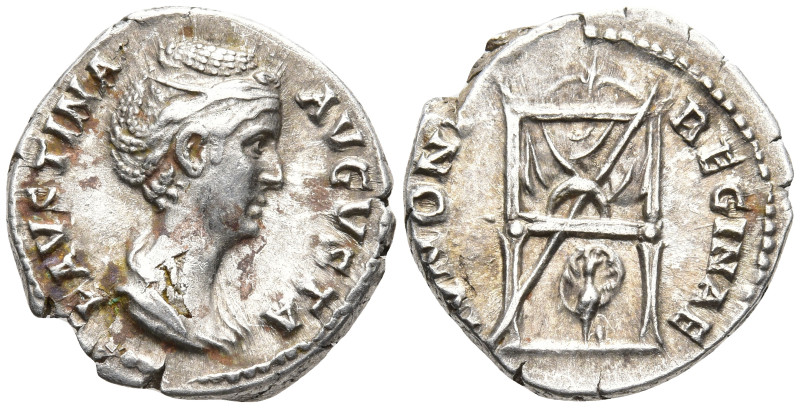 Faustina I (wife of A. Pius) AR Denarius. Rome, AD 138-140/1. FAVSTINA AVGVSTA, ...