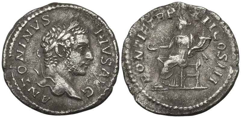 Caracalla AR Denarius. Rome, AD 209. ANTONINVS PIVS AVG, laureate head right / P...