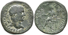 Geta Æ Dupondius. Rome, AD 211. P SEPTIMIVS GETA PIVS AVG BRIT, radiate head right / FORT RED [TR P III COS II P P], Fortuna seated left, holding rudd...
