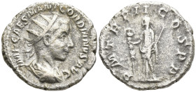 Gordian III AR Antoninianus. Rome 239 AD. Rome mint. IMP CAES M ANT GORDIANVS AVG legend with radiate, draped and cuirassed bust right. P M TR P II CO...