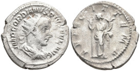 Gordian III AR Antoninianus. Rome, AD 244. Radiate, draped, and cuirassed bust right / Felicitas standing left, holding long caduceus and cornucopia. ...