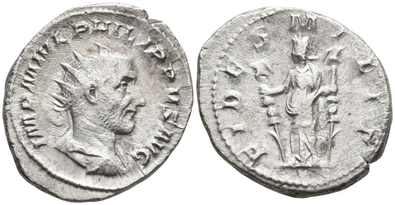 Philip I AR Antoninianus. Rome, AD 244-247. IMP M IVL PHILIPPVS AVG, radiate, dr...