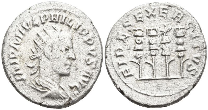 Philip I AR Antoninianus. Rome, AD 247-249. IMP PHILIPPVS AVG, radiate, draped a...