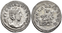Otacilia Severa AR Antoninianus. Rome, AD 247. OTACILIA SEVERA VG, draped bust right, wearing stephane, set on crescent / CONCORDIA AVGG, Concordia se...