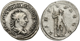 Volusian AR Antoninianus. Rome, AD 251-253. IMP C C VIB VOLVSIANVS AVG, Radiate, draped, and cuirassed bust right / VIRT - VS AVGG, Virtus standing le...