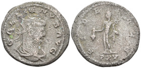 Gallienus BI Antoninianus. Uncertain Asian Mint, AD 267. GALLIENVS AVG, radiate and cuirassed bust to right / FIDES AVG, Mercury standing to left, hol...