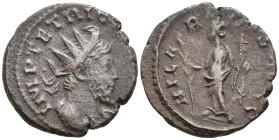 Tetricus I BI Antoninianus. Treveri, AD 273. IMP TETRICVS P F AVG, radiate, draped and cuirassed bust to right / HILARITAS AVGG, Hilaritas standing to...