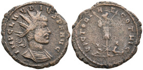 Claudius II Gothicus BI Antoninianus. Cyzicus, AD 269. IMP C M AVR CLAVDIVS AVG, radiate, draped and cuirassed bust to right; two pellets below / VICT...