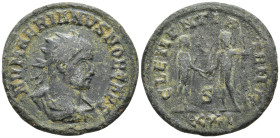 Numerian Æ Antoninianus. Cyzicus, AD 283-284. IMP C NVMERIANVS P F AVG, radiate, draped and cuirassed bust right / CLEMENTIA TEMP, Numerian standing r...