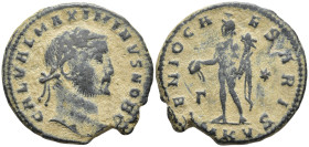 Maximinus II Daia as Caesar Æ Follis. Cyzicus AD 305-308. GAL VAL MAXIMINVS NOB C, laureate head right / GENIO CA-ESARIS, Genius standing left, modius...