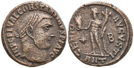 Constantine I, 307/310-337. Æ Follis. Antiochia, 312. IMP C FL VAL CONSTANTINVS P F AVG Laureate head of Constantine I to right. Rev. GENIO AVGVSTI / ...