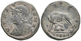 City Commemorative Æ Nummus. Struck under Constantine I, Constantinople, AD 330-333. VRBS ROMA, helmeted and cuirassed bust left / She-wolf standing l...