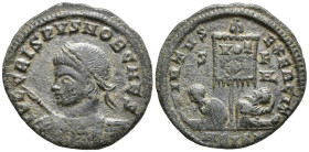 Crispus. Caesar, Æ Follis AD 316-326. Siscia mint. Struck AD 320. Laureate and cuirassed bust left, holding spear pointed forwards and shield on arm /...