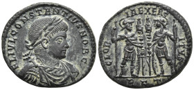 Constantius II. As Caesar, Æ follis Siscia AD 324-337. Constantine I, A.D. 330-333. FL IVL CONSTANTIVS NOB C, laureate and cuirassed bust of Constanti...
