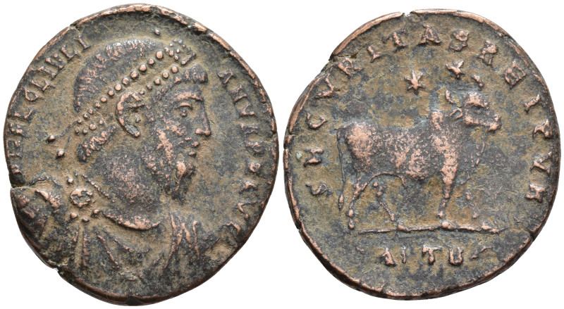 Julian II Æ Antioch, AD 361-36. D N FL CL IVLIANVS P F AVG, pearl-diademed, drap...