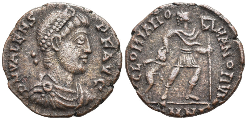 Valens Æ Nummus. Nicomedia, AD 364-367. D N VALENS P F AVG, pearl-diademed, drap...