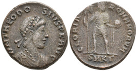 Theodosius I. Æ AD 379-395. majorina Cyzicus mint, struck AD 383-386. D N THEODOSIVS P F AVG, diademed, draped and cuirassed bust of Theodosius I righ...