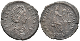 Aelia Flaccilla Ӕ24. Constantinople, AD 383-388. AEL FLACCILLA AVG, draped bust right, with elaborate head-dress, necklace and mantle / SALVS REIPVBLI...